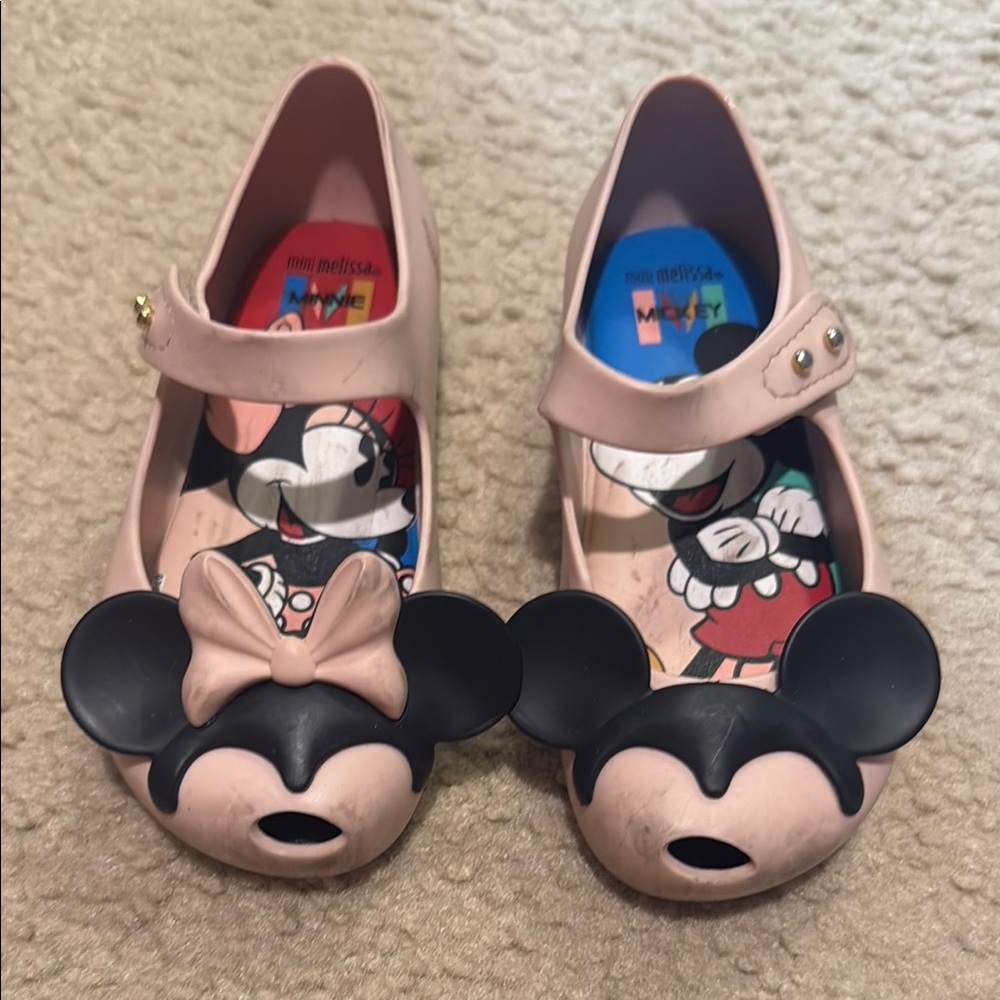 Mini Melissa Pink and Black Mickey and Minnie  Mouse Shoes
